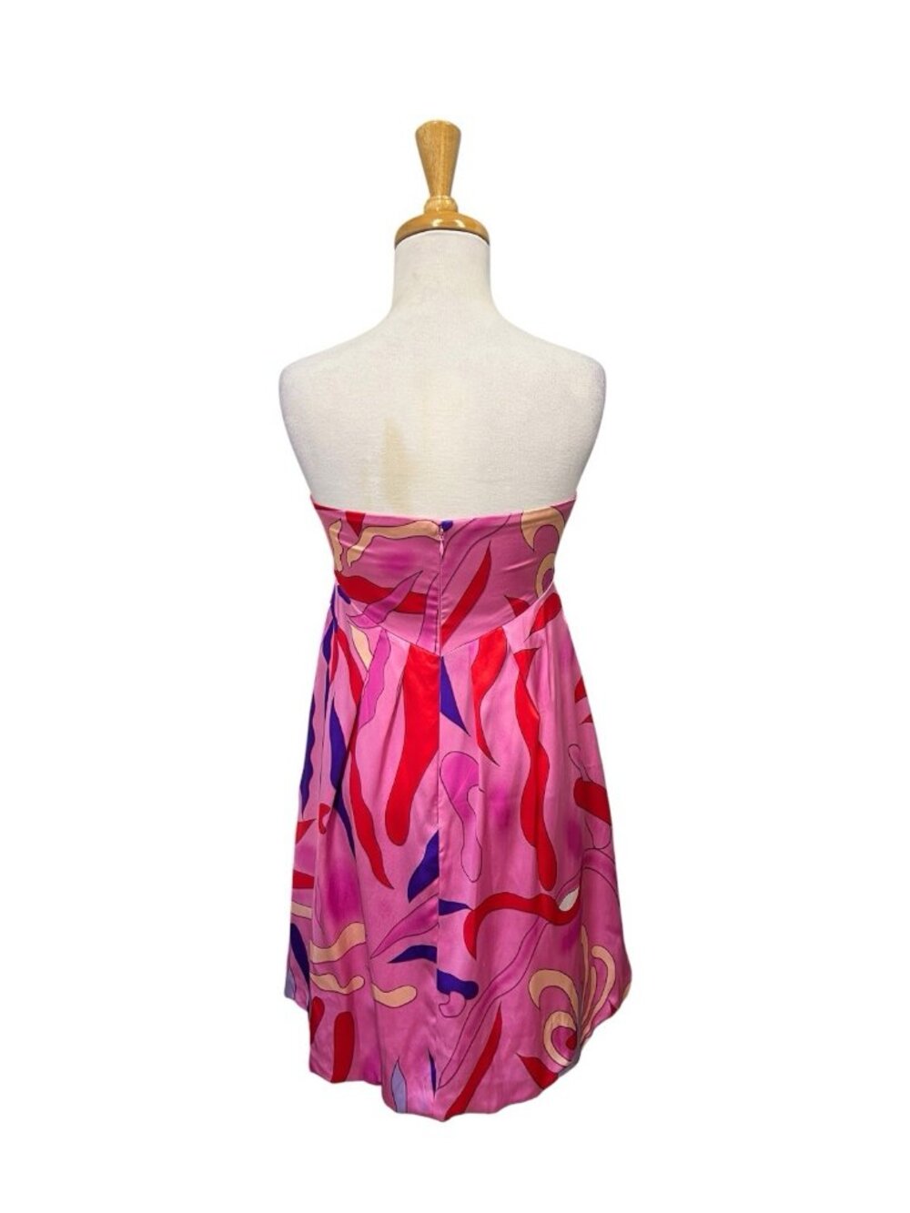 Y2K Andrea Behar Boston Proper Strapless Mini Dress Size 4 Pink Satin Silk - Picture 3 of 7